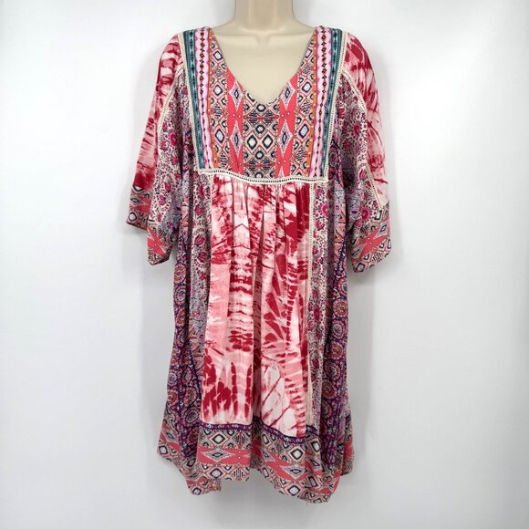 Sundance Everyday Dream Patchwor k Boho Long Sleeve Oversized Short Dress Woman' - Picture 1 of 12